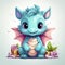 Embrace festive with delightful illustration of a lovable little dragon donning t and carrying a gift box. Ai generated