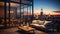 Embracing City Views from a Luxury Apartment Terrace at sunset. Generative AI