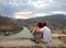 The embracing couple on the survey platform of Jvari Monastery