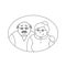 Embracing grandfather and grandmother family couple portrait illustration. Elder silver haired people.