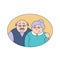 Embracing grandfather and grandmother family couple portrait illustration. Elder silver haired people.