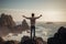 Embracing Horizons: Man\\\'s Triumph on Seaside Cliff