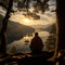 Embracing Norwegian mornings calm, man on hammock admires lake view between pines