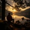 Embracing Norwegian mornings calm, man on hammock admires lake view between pines