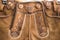 Embroidered flap & x28;drop front& x29; of traditional austrian lederhosen