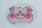 Embroidered handmade postcard by cross-stitch pattern. Muzzle pig