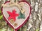 Embroidered heart on tree bark