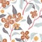Embroidered seamless floral pattern. Isolated branches with flowers on a white background. Bohemian print for textiles. Vector
