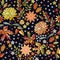 Embroidered seamless pattern on autumn theme. Trendy print with cute embroidery of flowers and leaves