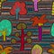 Embroidered seamless pattern. Cartoon trees, forest, palm trees.