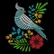 Embroidery Bird with flowers, Dove pattern. Vector fashion