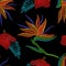 Embroidery Bird of Paradise flowers, tropical Strelitzia