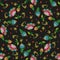 Embroidery colorful ethnic floral seamless pattern with hearts.