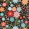 Embroidery colorful flowers. Ditsy seamless pattern with beautiful floral ornament. Trendy print for fabric