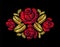 Embroidery crewel flower patch traditional ornament decoration red roses leaves blueberry rich glowing golden gold design v