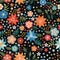 Embroidery ditsy seamless pattern with colorful wild flowers on black background