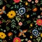 Embroidery ethnic seamless pattern with birds and fantasy flower