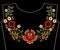 Embroidery fashion patch for neckline with flowers, berries, plants pattern for woman apparel decoration.