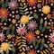 Embroidery floral seamless pattern with beautiful summer flowers on black background. Fashion design for fabric.