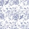 Embroidery floral seamless pattern with blue roses and chamomiles.