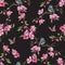 Embroidery floral seamless pattern with oriental cherry blossom