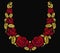 Embroidery flower necklace ornament red rose vintage retro gold