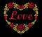 Embroidery heart of roses leaf red bright word love