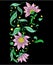 Embroidery imitation with spring flowers. Vector illustration.