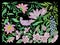 Embroidery imitation with spring magnolia, sakura, lilac