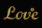 Embroidery lettering word Love. Golden vector Valentine Day