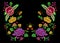Embroidery neckline pattern with colorful simplify flowers.