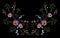 Embroidery pancies floral reflection small branches wild herb with little blue violet field flower. Ornate traditional folk fashio