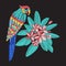 Embroidery pattern with parrot and flower Plumeria embroidery.