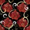 Embroidery red roses seamless pattern. Vector embroidered flower