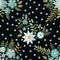 Embroidery seamless pattern with beautiful blue and white flowers on black background. Fashion print for fabric and textile.