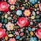 Embroidery seamless pattern with beautiful colorful flowers. Floral print with spanish motives. Manton shawl. Fashion design.