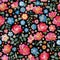 Embroidery seamless pattern with beautiful flowers. Bright floral print with spanish motives. Fashion design with satin stitch.