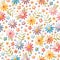 Embroidery seamless pattern. Beautiful flowers and leaves isolated on white background. Colorful fancywork.