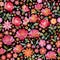 Embroidery seamless pattern with beautiful pink flowers. Ditsy floral print. Fashion design. Vector embroidered illustration