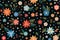 Embroidery seamless pattern with colorful flowers on black background. Fashionable print for fabric.