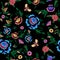 Embroidery seamless pattern with fantasy simplify flowers.