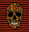 Embroidery skull face orange flower texture mexican patch. Textile print embroidered stitch. Dia de los Muertos Day of