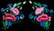 Embroidery stitch flowers isolated black background