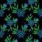 Embroidery stitches imitation seamless pattern with folk blue fl