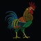 Embroidery stitches with rooster. Vector ornament decoration on