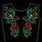 Embroidery with swallow bird, wild flowers for neckline. Vector