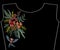 Embroidery swallow with flowers, berries, plants. Patch for fashion neckline, pattern for apparel decoration.