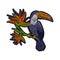 Embroidery toucan with tropical flowers for fashion clothing, patches and stickers.