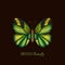 Embroidery tropical green, yellow butterfly design for clothing.