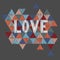 Embroidery word Love on a triangle background. Vector illustr